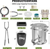 Large 25KG Propane Melting Furnace Kit, 2500°F Stainless Steel Foundry Furnace for Gold, Silver, Copper, Ideal for DIY Metal Casting, Metal Scrap Recycle and Home Foundry Project