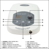 Hobbies For All Prime 407 Engraver, 50,000 RPM Brushless Micromotor Set for High Speed engraving with a Hand-piece for detailed work and Foot Pedal for plus accessories