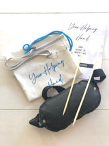 One-hand knitting kit with belt and tensioner
