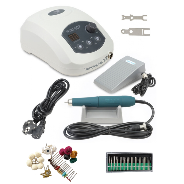 Hobbies For All Prime 407 Engraver, 50,000 RPM Brushless Micromotor Set for High Speed engraving with a Hand-piece for detailed work and Foot Pedal for plus accessories