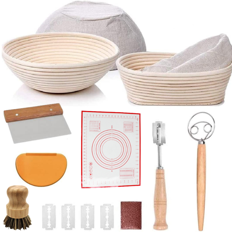 Banneton bread proofing kit with sourdough tools
