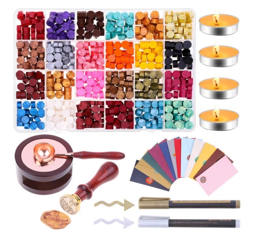 Wax seal starter kit with brass stamp designs