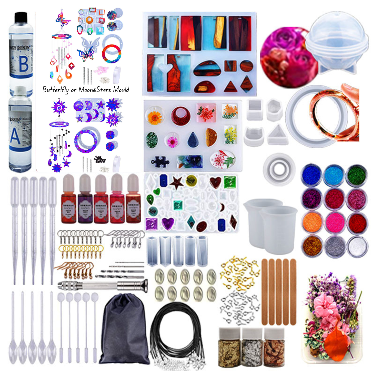 126-piece epoxy resin kit with wind chime mould